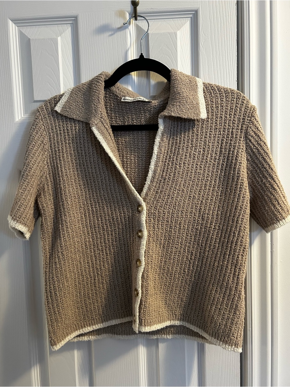 Abercrombie & Fitch Tan Cardigan with Cream Trim